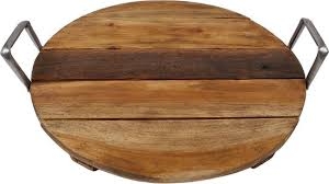 DIENBLAD MANGOHOUT ROND MET ZILVER HANDVATEN ()